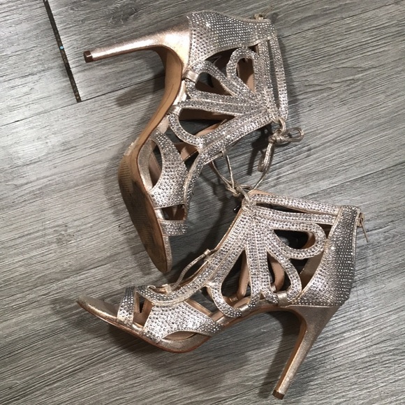 INC Silver Rhinestone Peep Toe Evening Shoes size 7.5 - Picture 4 of 10